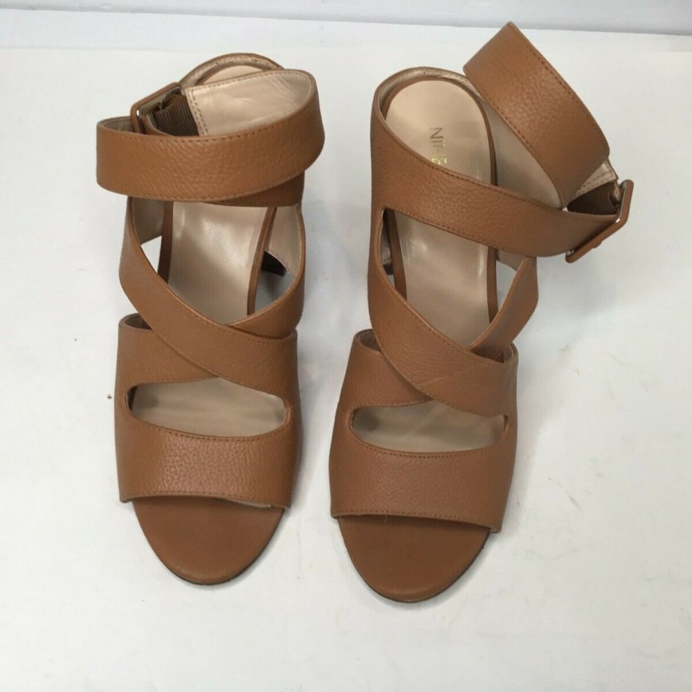 Nine West Womens Brown Solid Leather Block Heel